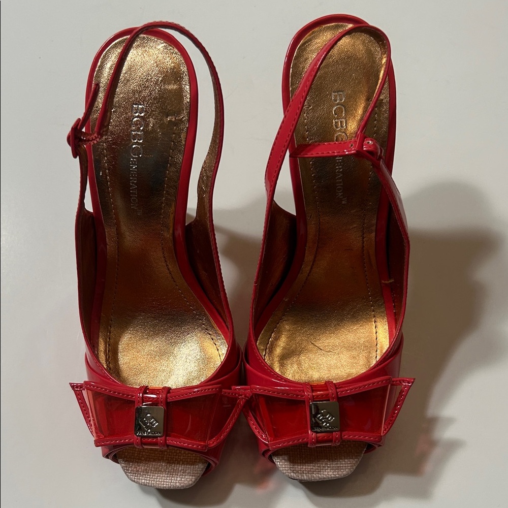 BCBGMaxAzria Red Slingback Heels with Bow